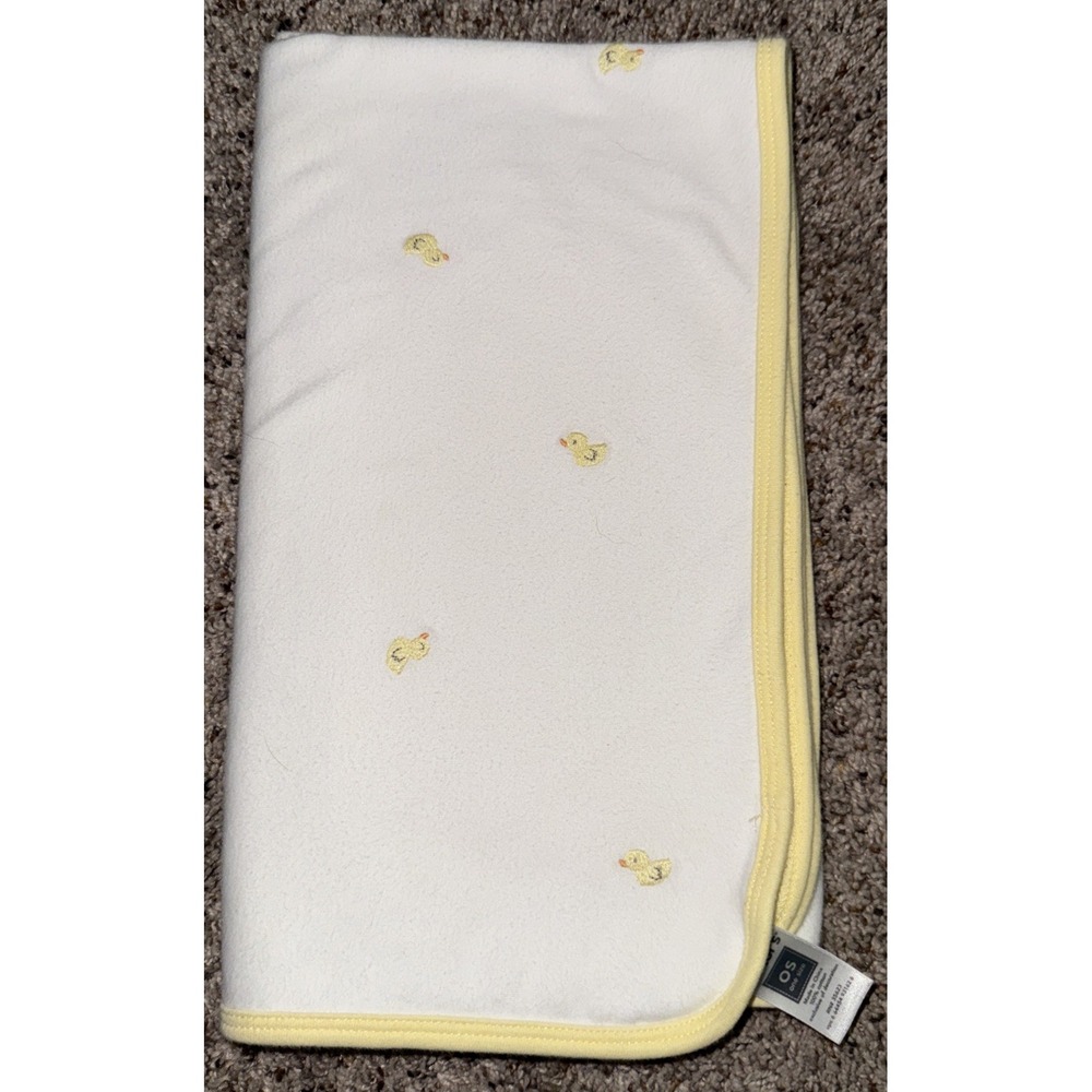Carter's Baby‎ Blanket Duck Embroidered Cotton White Yellow Trim Small Blanket